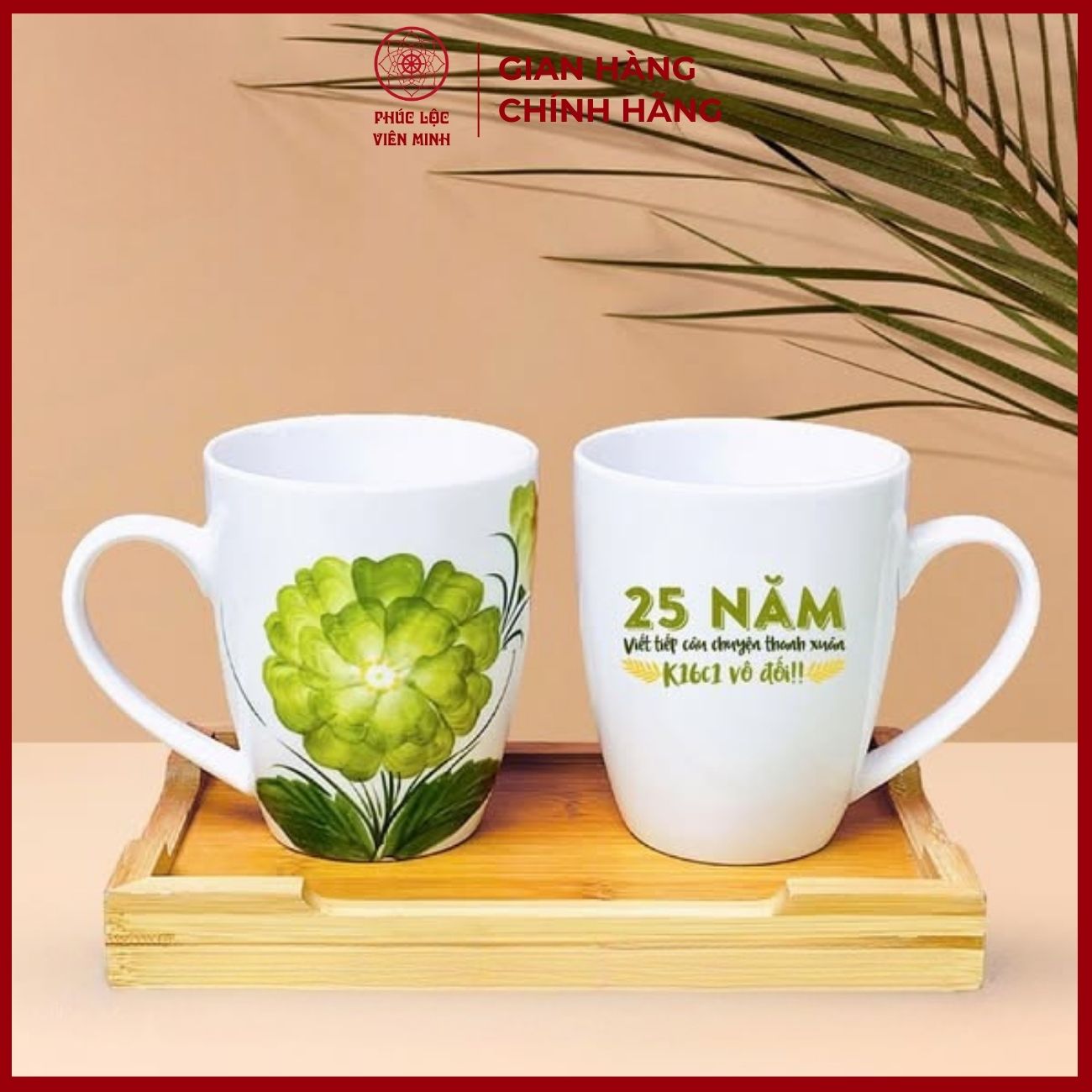 Cốc In Logo Cao Cấp Gốm Sứ Bát Tràng - Phúc Lộc Viên Minh - LD057