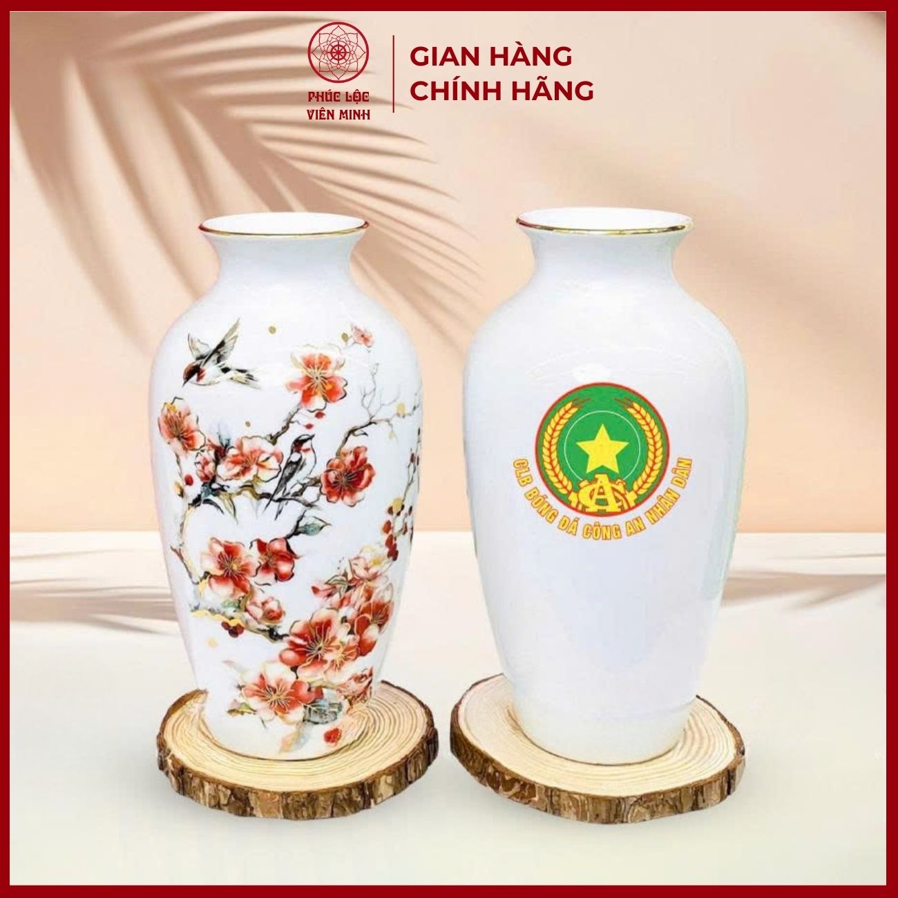 Bình Hoa In Logo Cao Cấp Gốm Sứ Bát Tràng - Phúc Lộc Viên Minh - LD037