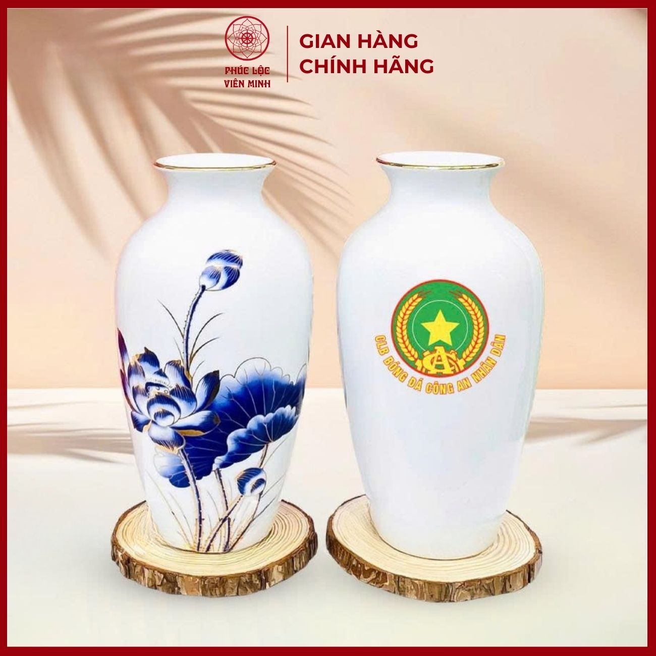 Bình Hoa In Logo Cao Cấp Gốm Sứ Bát Tràng - Phúc Lộc Viên Minh - LD039