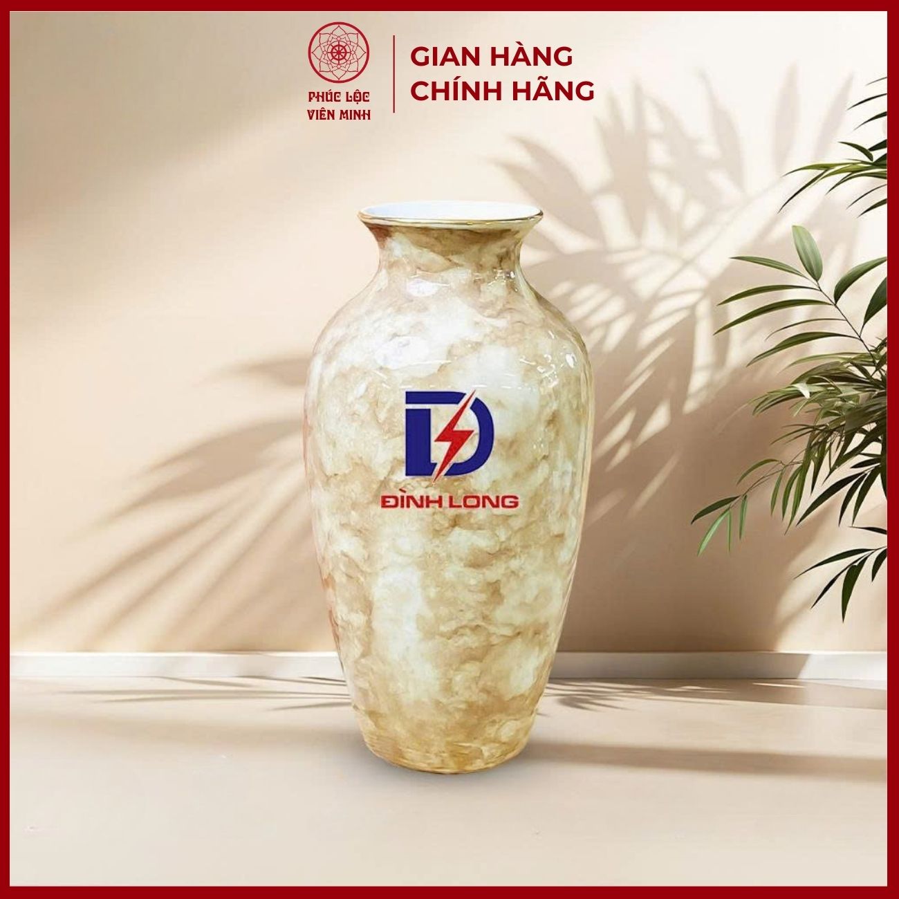 Bình Hoa In Logo Cao Cấp Gốm Sứ Bát Tràng - Phúc Lộc Viên Minh - LD040