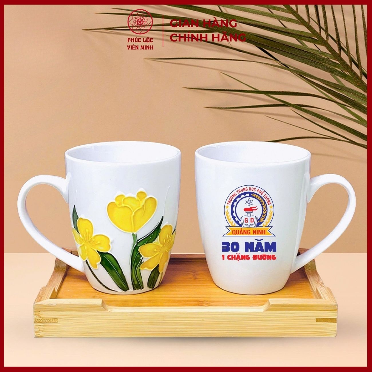 Cốc In Logo Cao Cấp Gốm Sứ Bát Tràng - Phúc Lộc Viên Minh - LD063