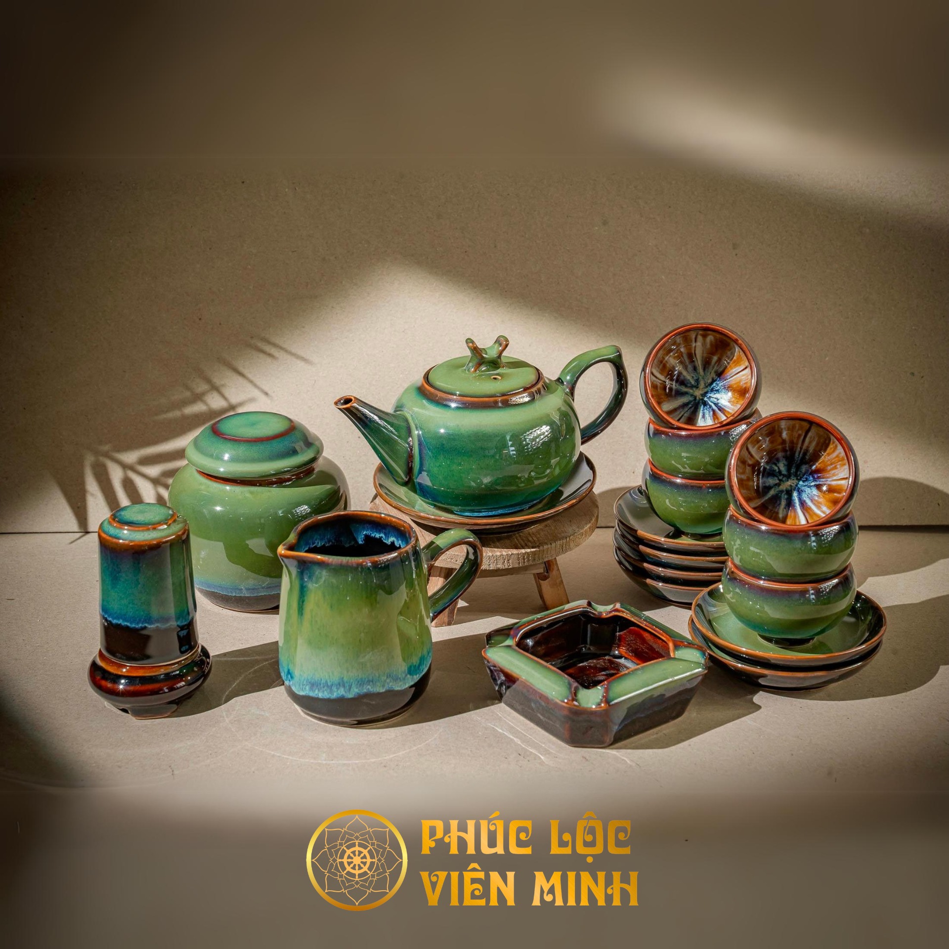 Bộ Ấm Chén Cao Cấp Gốm Sứ Bát Tràng - Phúc Lộc Viên Minh - VM511