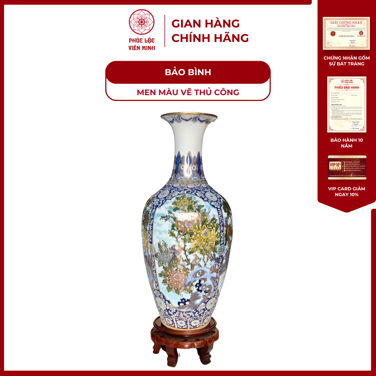 Bảo Bình Men Màu Tứ Cảnh Gốm Sứ Bát Tràng - Phúc Lộc Viên Minh - PL1536