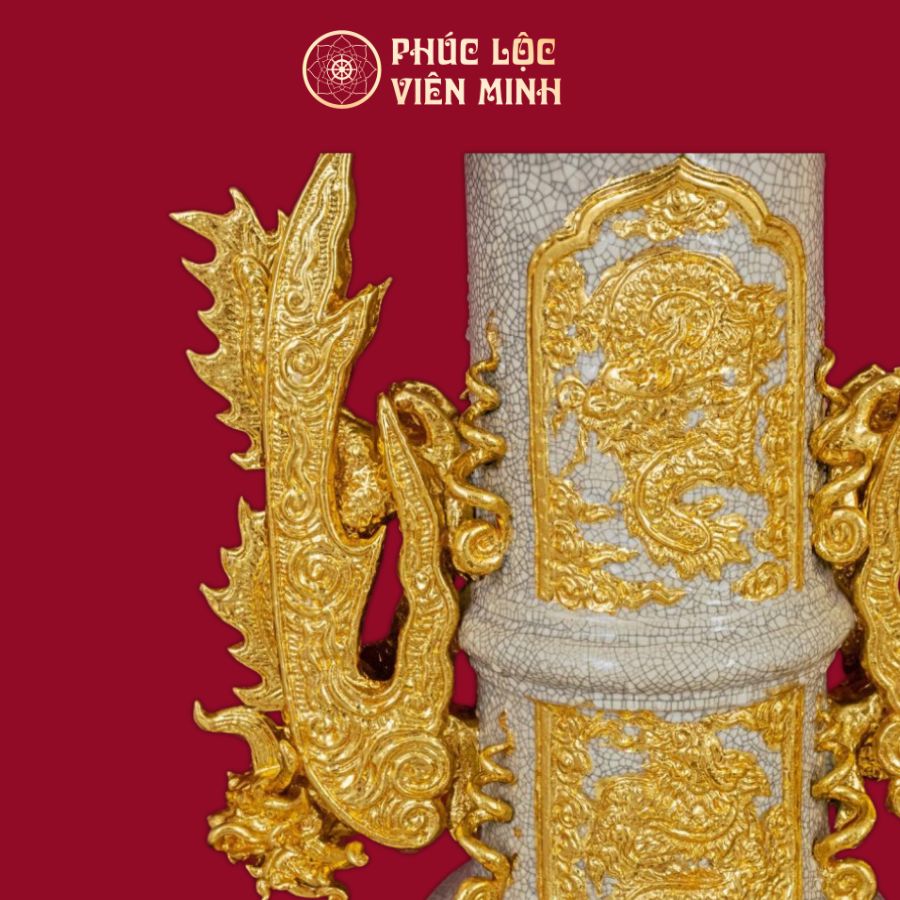 Đèn Mạc Long Chầu Nguyệt Men Rạn Dát Vàng Gốm Sứ Bát Tràng - Phúc Lộc Viên Minh