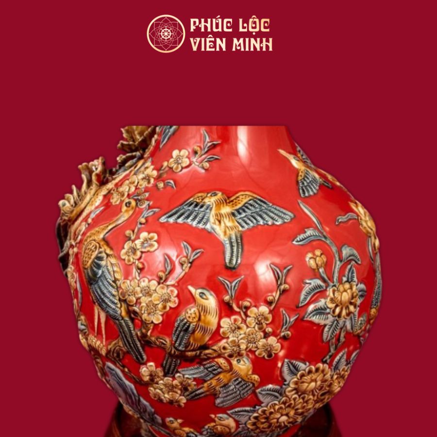 Tỏi Phú Quý Trường Xuân 60cm Men Đỏ Gốm Sứ Bát Tràng - Phúc Lộc Viên Minh