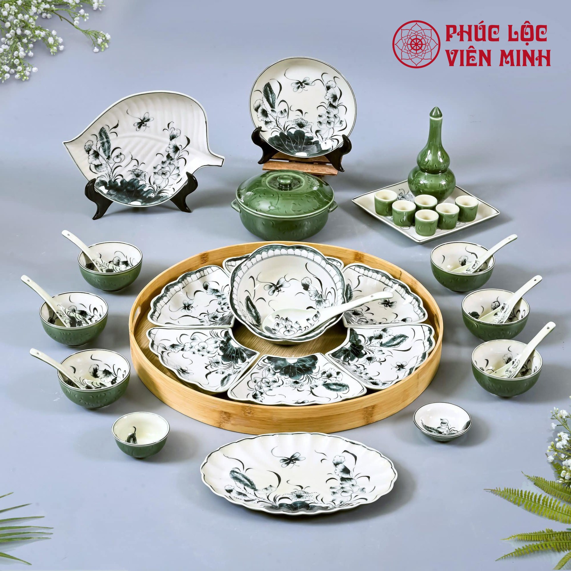 Bộ Bát Đĩa Gốm Sứ Bát Tràng Cao Cấp - Phúc Lộc Viên Minh - VM510
