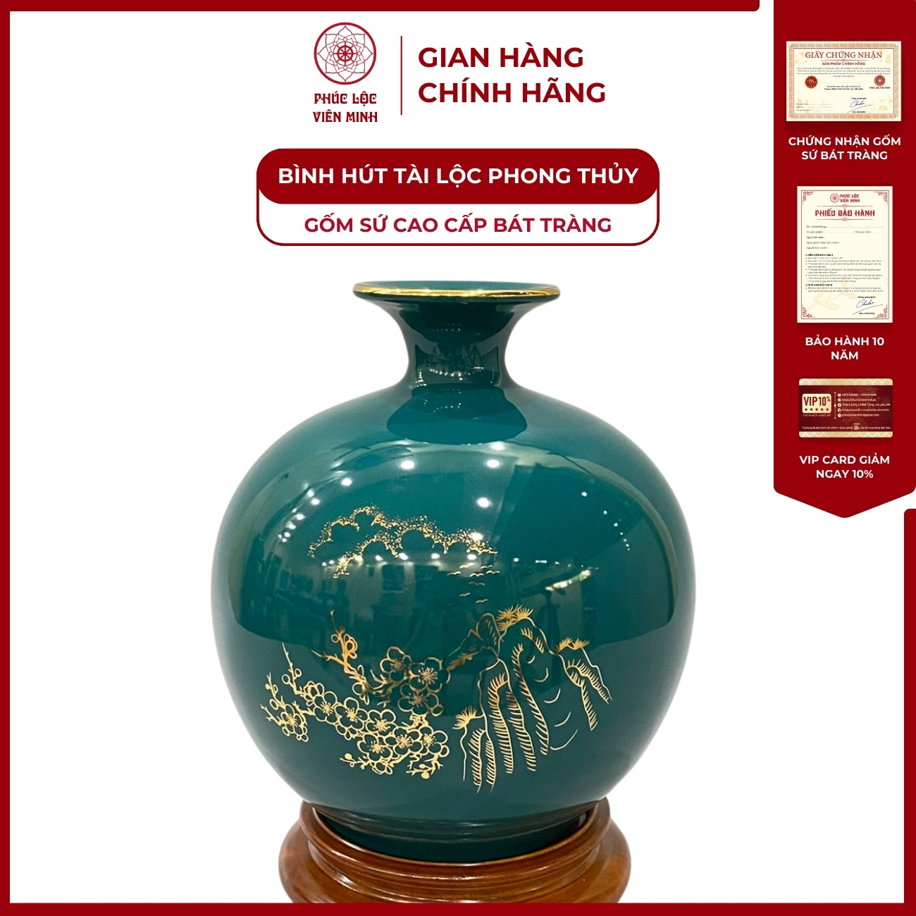 Bình Hút Lộc Mã Đáo Thành Công Dán Decal Vàng Kim Gốm Sứ Bát Tràng - Phúc Lộc Viên Minh