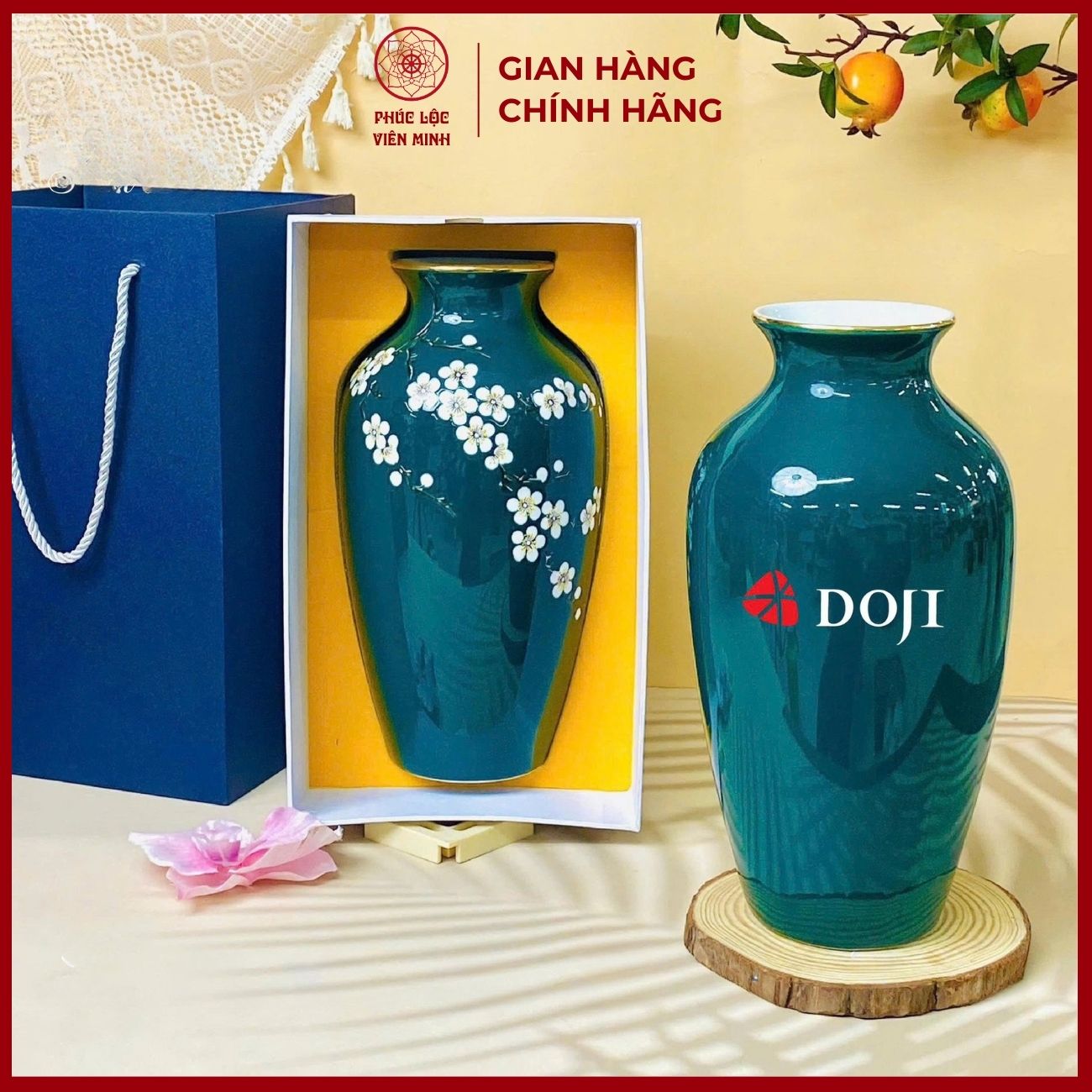 Bình Hoa In Logo Cao Cấp Gốm Sứ Bát Tràng - Phúc Lộc Viên Minh - LD026