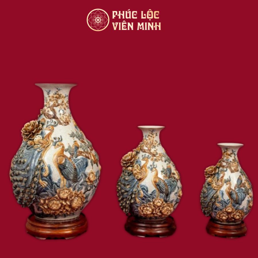 Tỳ Bà Phú Quý Trường Xuân 45cm Men Rạn Gốm Sứ Bát Tràng - Phúc Lộc Viên Minh