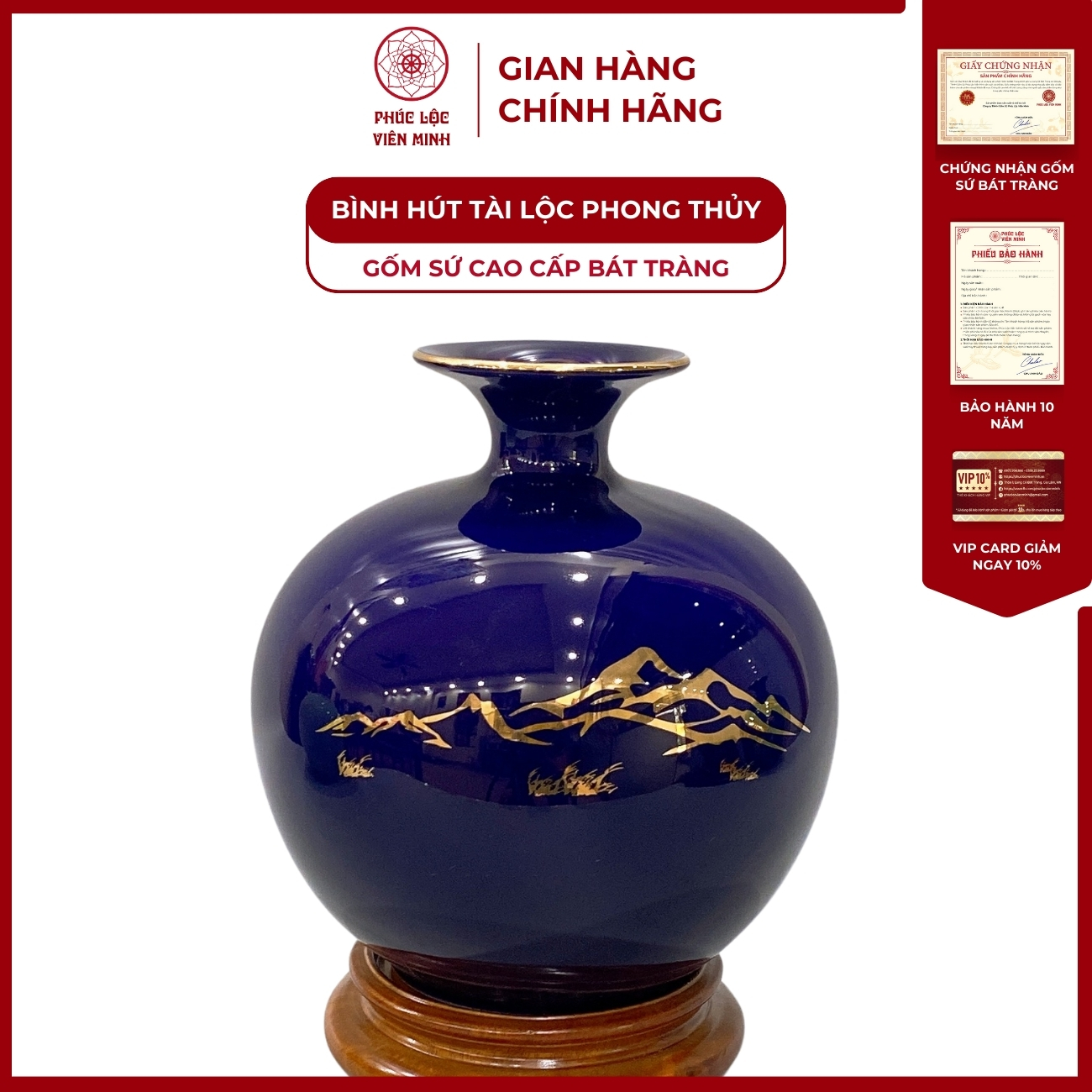 Bình Hút Lộc Mã Đáo Thành Công Dán Decal Vàng Kim Gốm Sứ Bát Tràng - Phúc Lộc Viên Minh