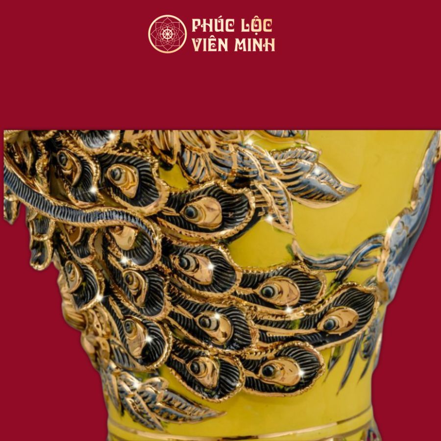 Mai Bình Công Danh Phú Quý Men Vàng Vẽ Vàng Gốm Sứ Bát Tràng - Phúc Lộc Viên Minh