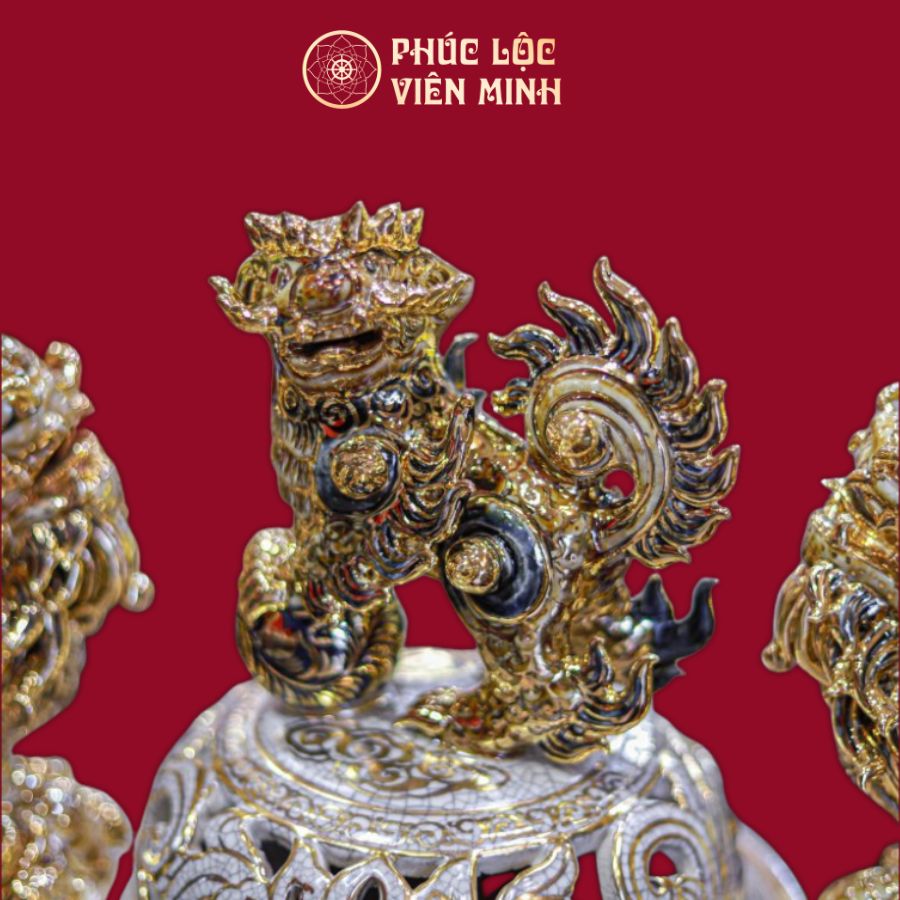 Lư Hương Men Rạn Đắp Nổi Vẽ Vàng Gốm Sứ Bát Tràng - Phúc Lộc Viên Minh