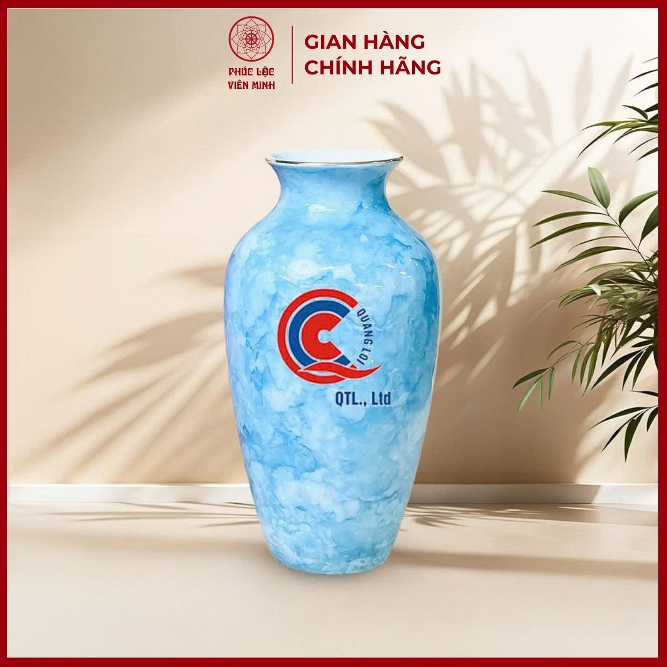 Bình Hoa In Logo Cao Cấp Gốm Sứ Bát Tràng - Phúc Lộc Viên Minh - LD044