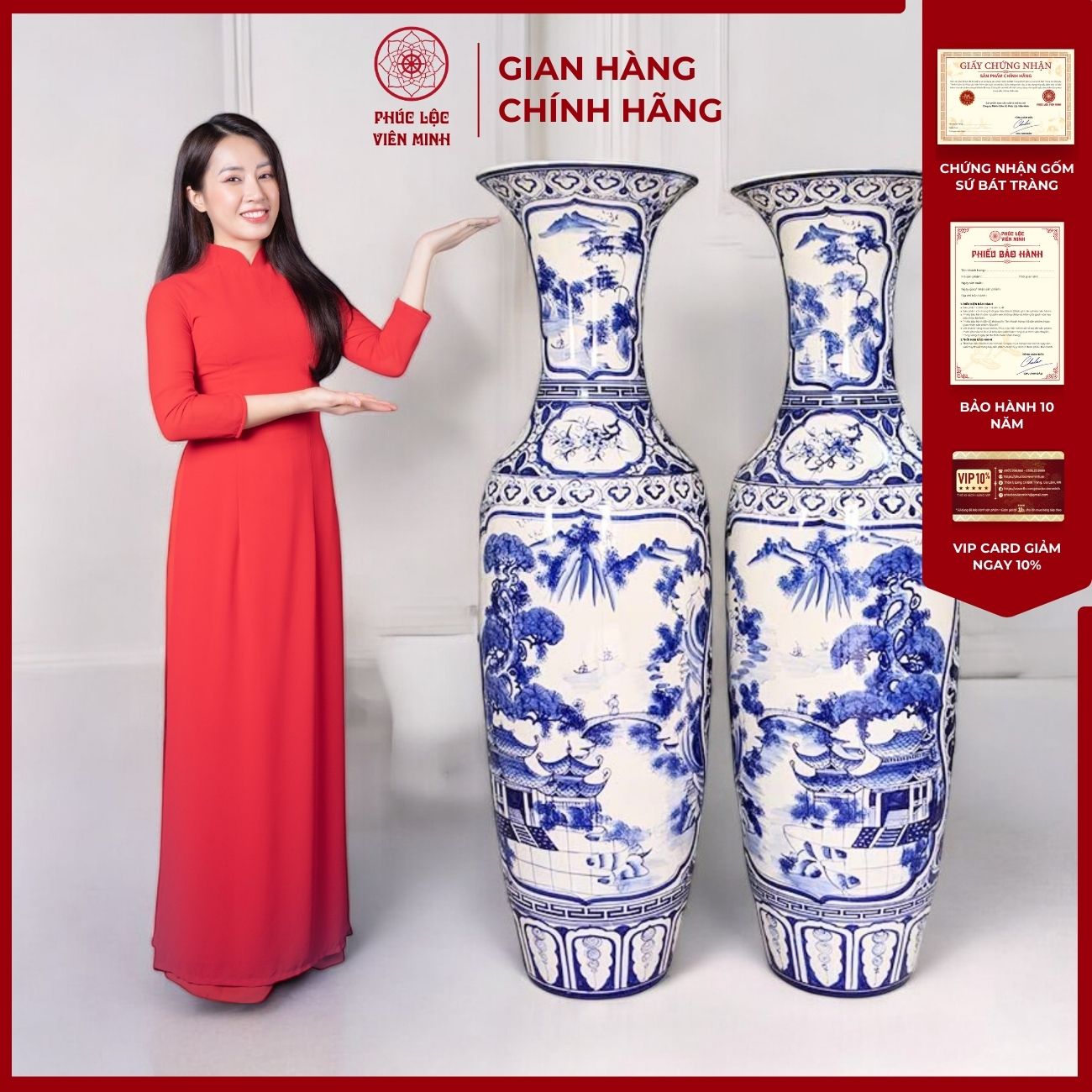 Đôi Lộc Bình Nhị Cảnh Gốm Sứ Bát Tràng - Phúc Lộc Viên Minh - PL045