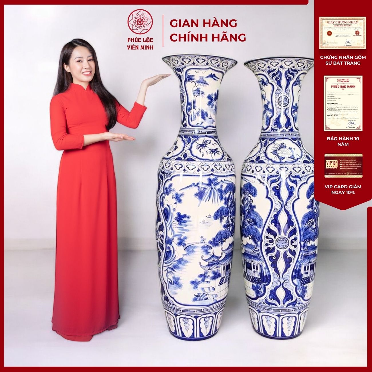 Đôi Lộc Bình Nhị Cảnh Gốm Sứ Bát Tràng - Phúc Lộc Viên Minh - PL047