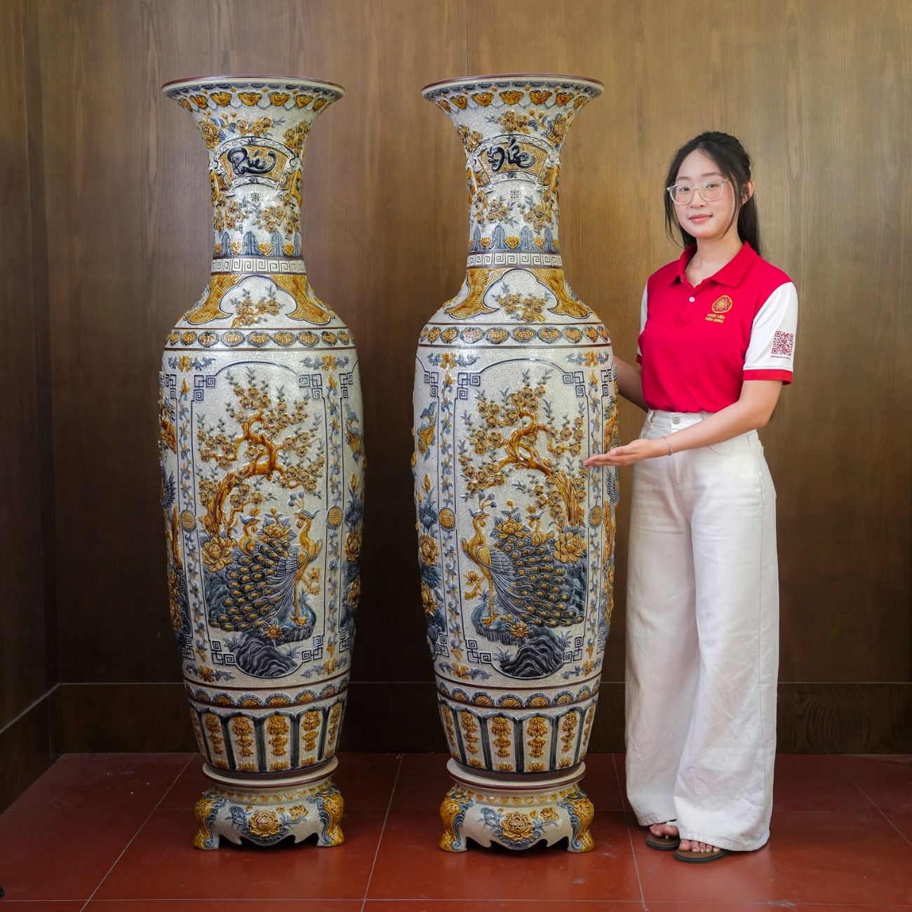 Đôi Lộc Bình Men Rạn Tứ Cảnh Men Rạn Gốm Sứ Bát Tràng - Phúc Lộc Viên Minh - PL1518