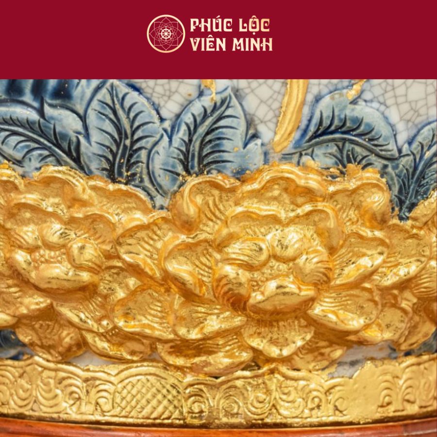 Tỏi Cổ Thẳng Diên Niên Trường Thọ 70cm Men Rạn Dát Vàng Gốm Sứ Bát Tràng - Phúc Lộc Viên Minh