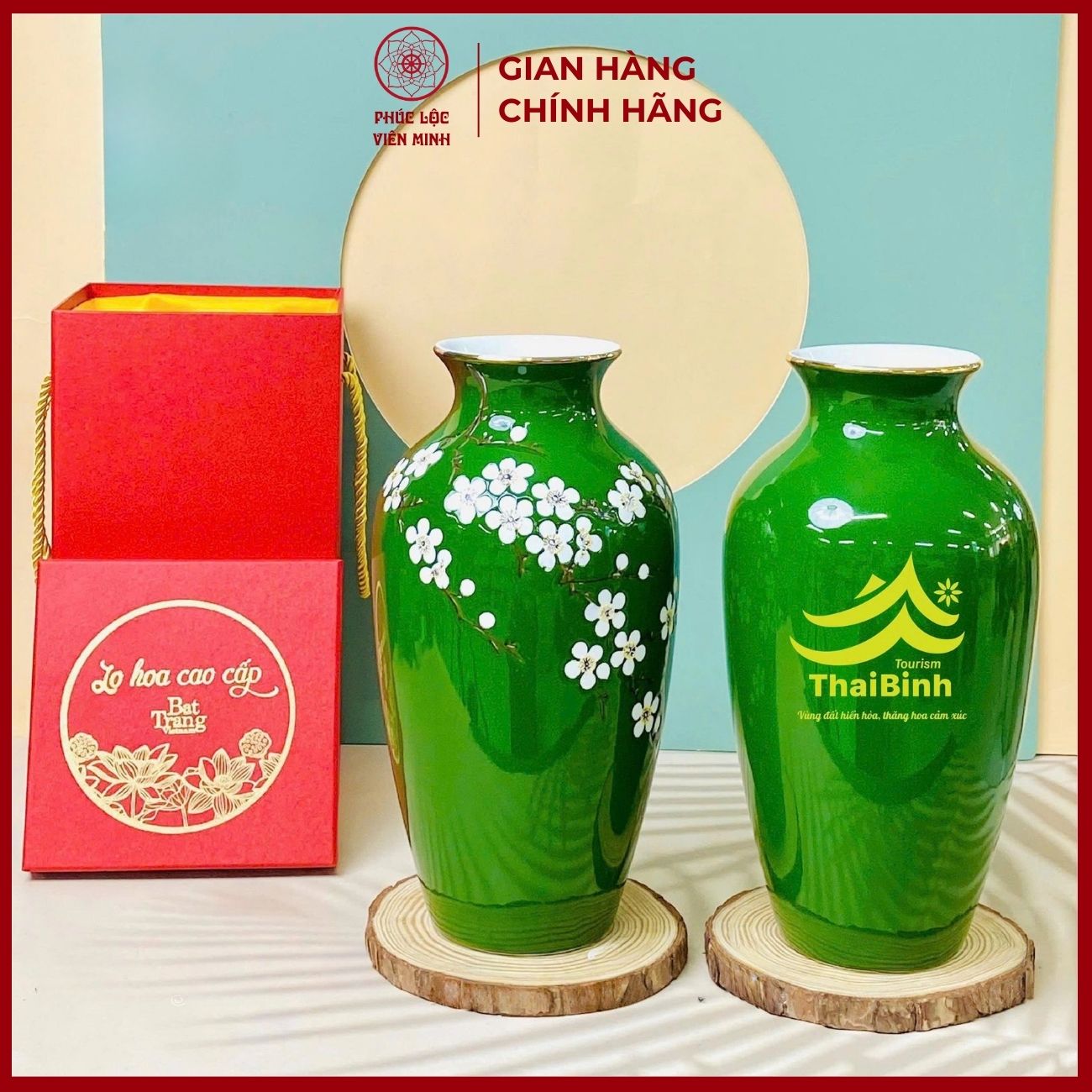 Bình Hoa In Logo Cao Cấp Gốm Sứ Bát Tràng - Phúc Lộc Viên Minh - LD027