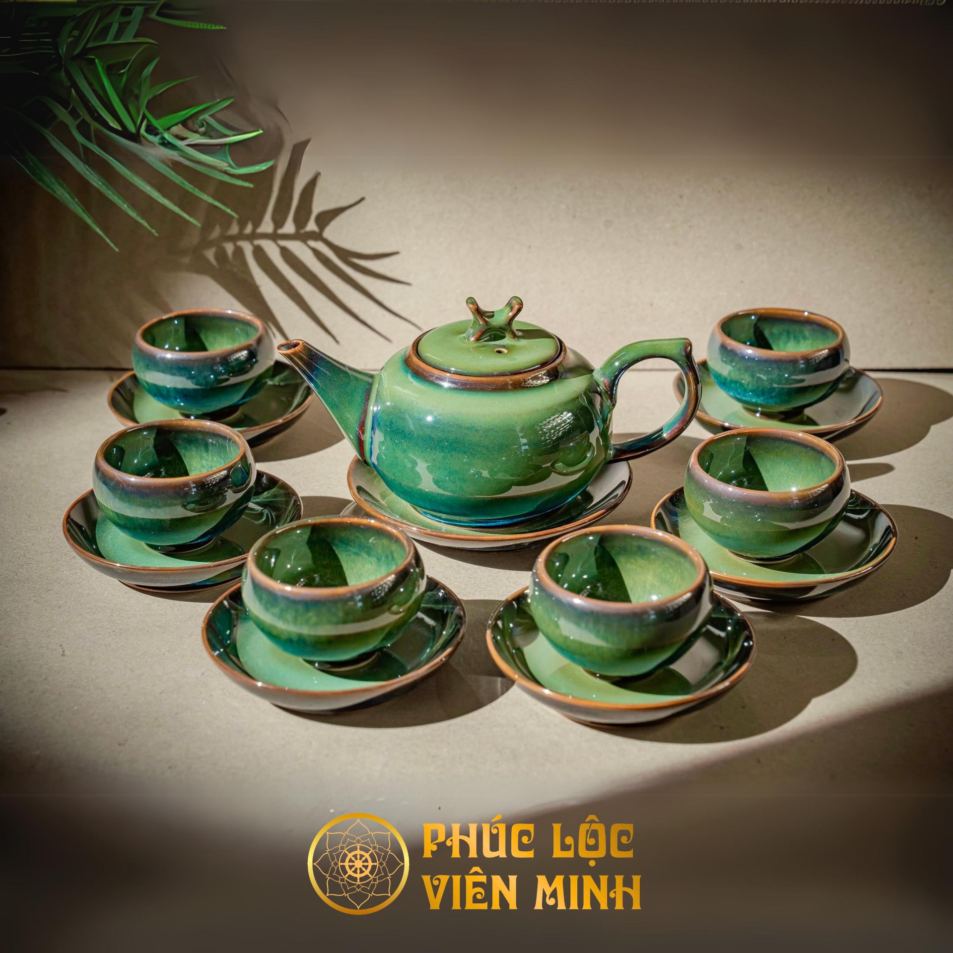 Bộ Ấm Chén Cao Cấp Gốm Sứ Bát Tràng - Phúc Lộc Viên Minh - VM511