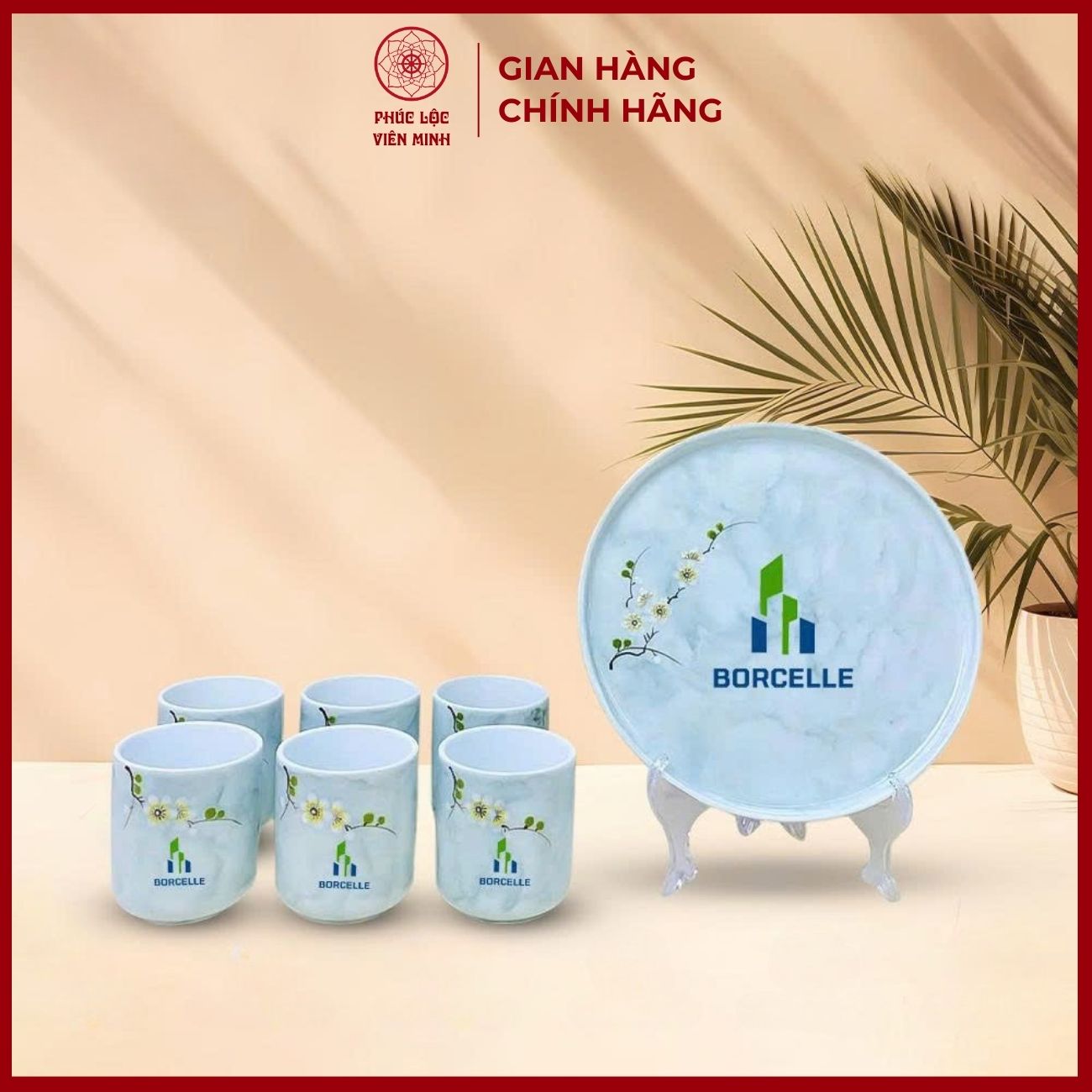 Cốc In Logo Cao Cấp Gốm Sứ Bát Tràng - Phúc Lộc Viên Minh - LD047