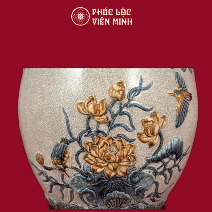 Thống Công Danh Phú Quý Men Vàng Vẽ Vàng Gốm Sứ Bát Tràng - Phúc Lộc Viên Minh