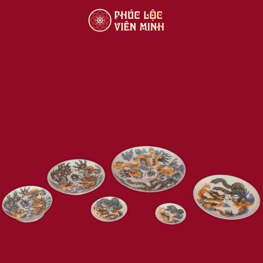 Mâm Bồng Long Phụng Chầu Ngọc Men Rạn Gốm Sứ Bát Tràng - Phúc Lộc Viên Minh