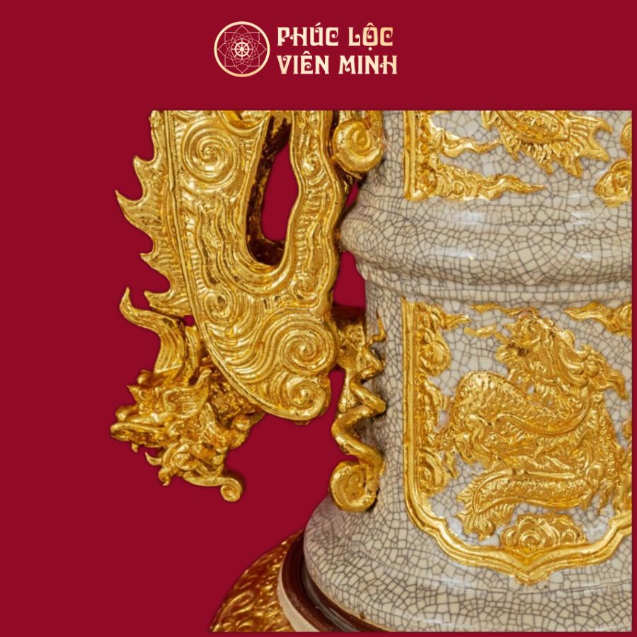 Đèn Mạc Long Chầu Nguyệt Men Rạn Dát Vàng Gốm Sứ Bát Tràng - Phúc Lộc Viên Minh