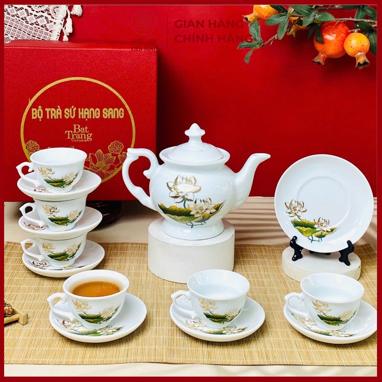 Bộ Ấm Chén Cao Cấp Gốm Sứ Bát Tràng - Phúc Lộc Viên Minh - LD003