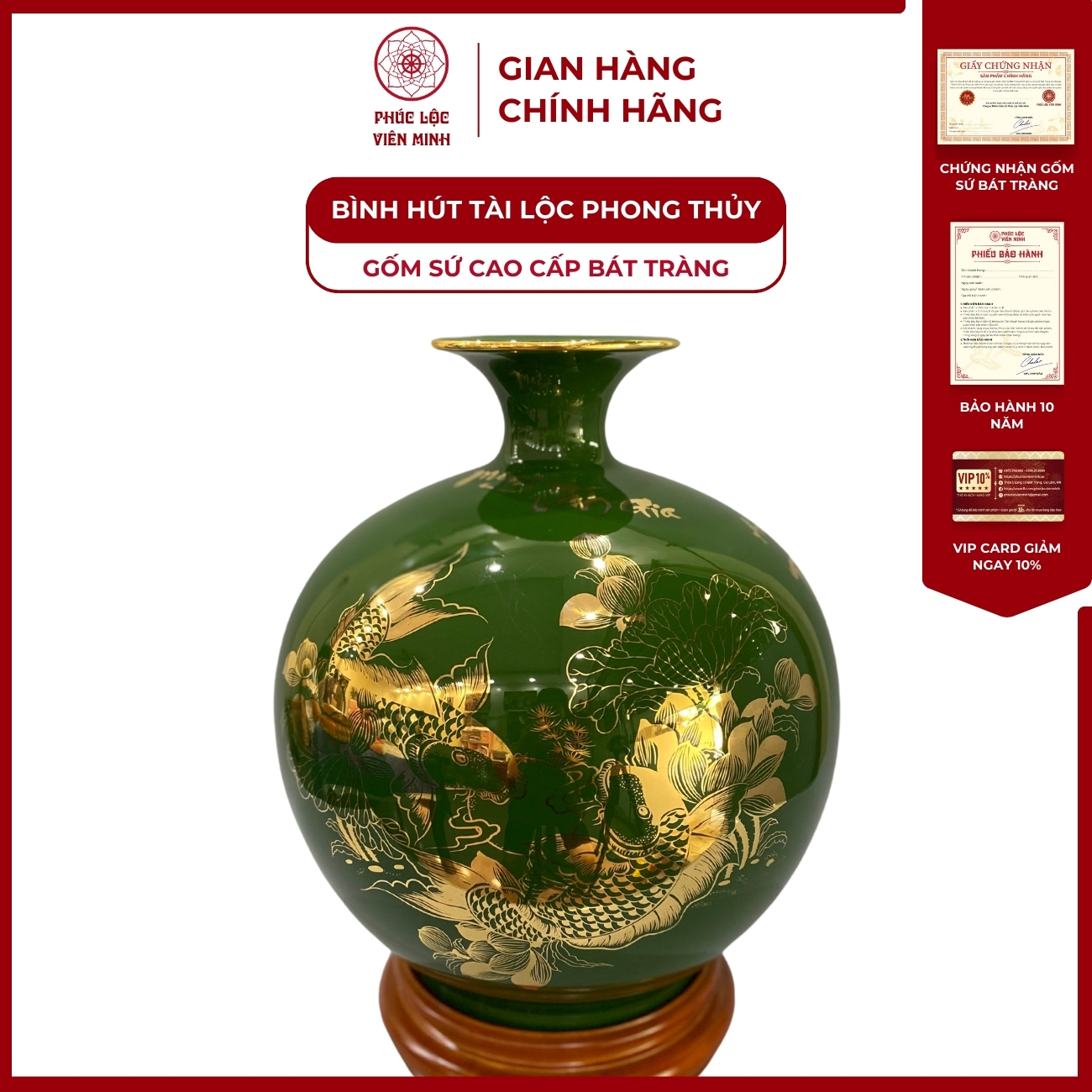 Bình Hút Lộc Niên Niên Hữu Dư Dán Decal Vàng Kim Gốm Sứ Bát Tràng - Phúc Lộc Viên Minh