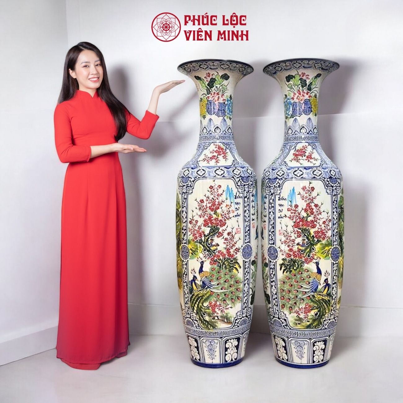 Đôi Lộc Bình Tứ Cảnh Họa Tiết Vẽ Màu Gốm Sứ Bát Tràng - Phúc Lộc Viên Minh - PL053