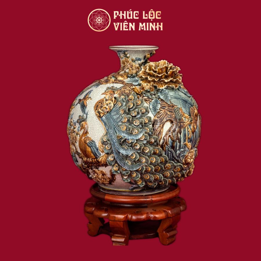 Bình Hút Lộc Công Danh Phú Quý Men Rạn Gốm Sứ Bát Tràng - Phúc Lộc Viên Minh