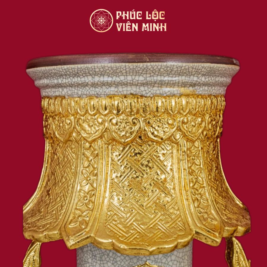 Đèn Mạc Long Chầu Nguyệt Men Rạn Dát Vàng Gốm Sứ Bát Tràng - Phúc Lộc Viên Minh