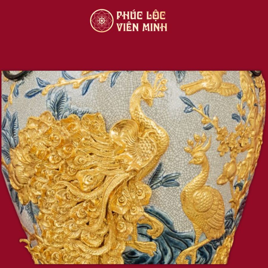 Chóe Công Danh Phú Quý 60L Men Rạn Dát Vàng Gốm Sứ Bát Tràng - Phúc Lộc Viên Minh