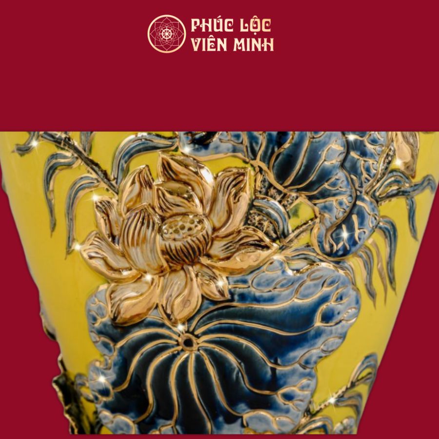 Mai Bình Công Danh Phú Quý Men Vàng Vẽ Vàng Gốm Sứ Bát Tràng - Phúc Lộc Viên Minh