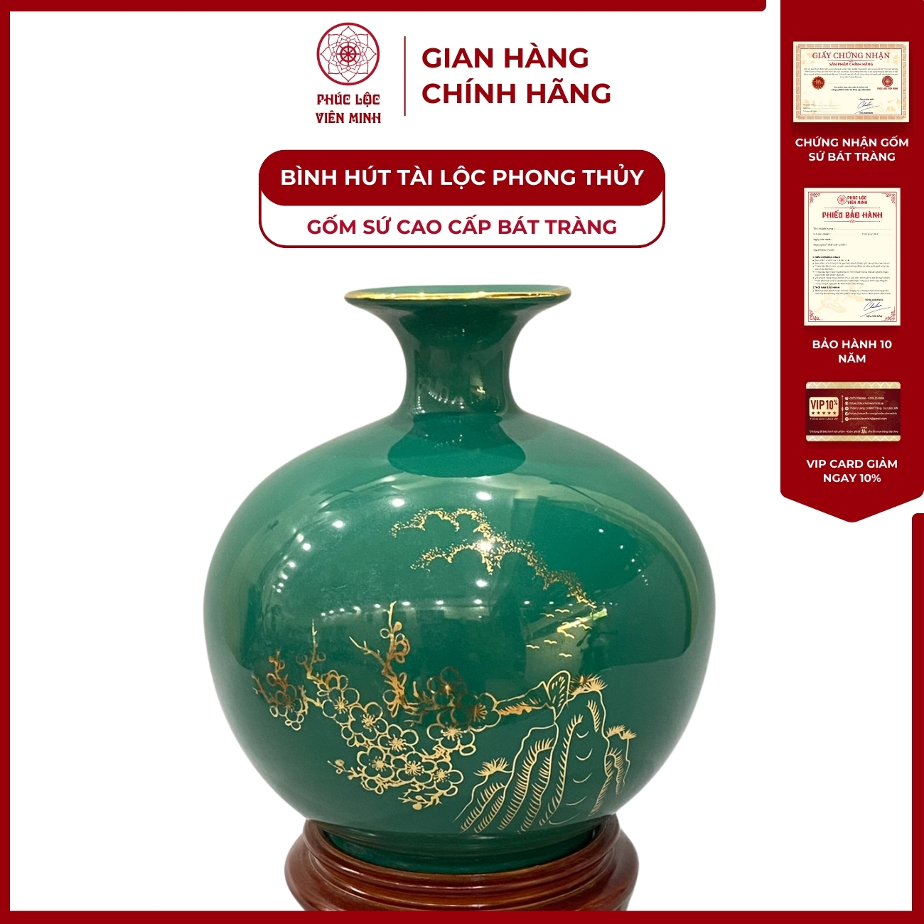 Bình Hút Lộc Mã Đáo Thành Công Dán Decal Vàng Kim Gốm Sứ Bát Tràng - Phúc Lộc Viên Minh