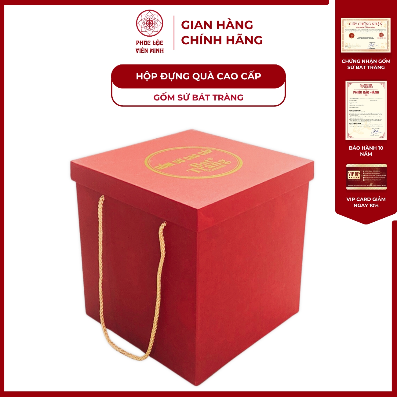 Bình Hút Lộc Đơn Cảnh Vẽ Màu Vàng Kim Gốm Sứ Bát Tràng - Phúc Lộc Viên Minh