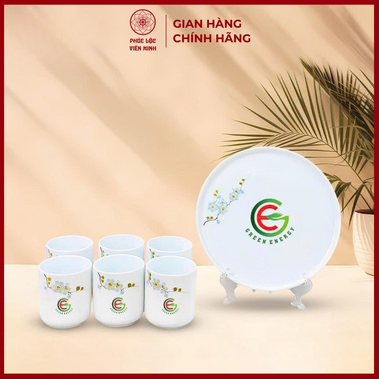 Cốc In Logo Cao Cấp Gốm Sứ Bát Tràng - Phúc Lộc Viên Minh - LD048