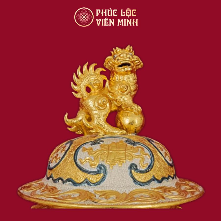 Chóe Long Ly Quy Phụng Men Rạn Đắp Nổi Dát Vàng Cao Cấp Gốm Sứ Bát Tràng 80L - Phúc Lộc Viên Minh