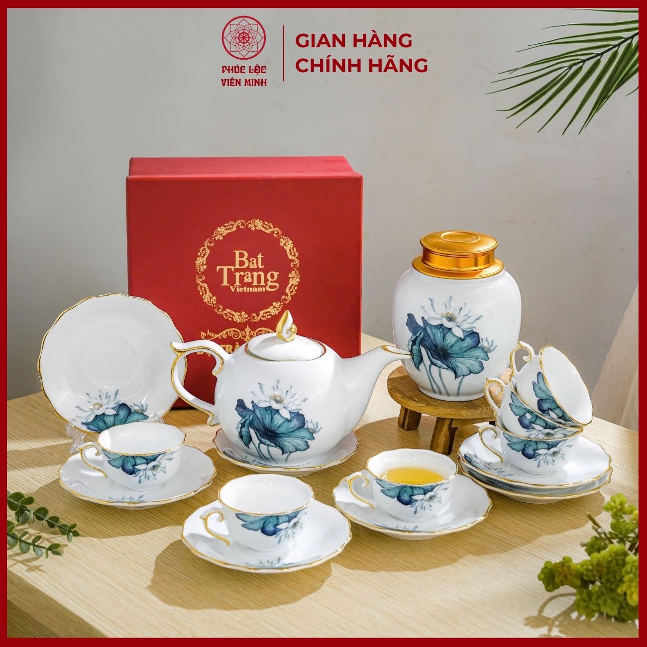 Bộ Ấm Chén Cao Cấp Gốm Sứ Bát Tràng - Phúc Lộc Viên Minh - LD005