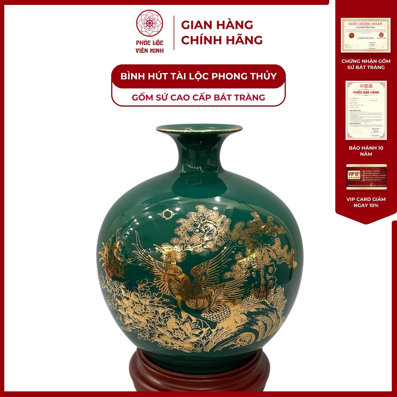 Bình Hút Lộc Đắc Lộc Toàn Gia Dán Decal Vàng Kim Gốm Sứ Bát Tràng - Phúc Lộc Viên Minh