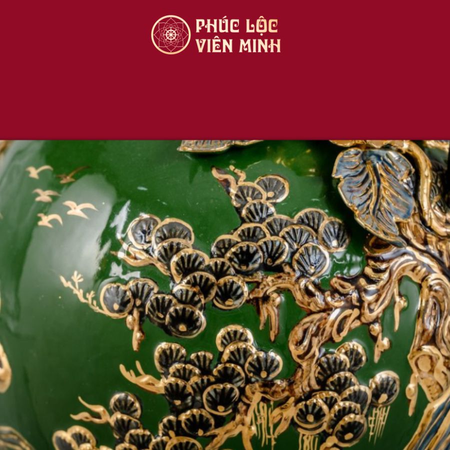 Mai Bình Công Danh Phú Quý Men Xanh Bộ Đội Vẽ Vàng Gốm Sứ Bát Tràng - Phúc Lộc Viên Minh