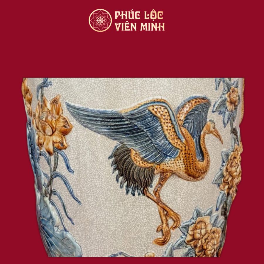 Lọ Lộc Bình Đắp Nổi Men Rạn Diên Niên Trường Thọ Cao Cấp Gốm Sứ Bát Tràng - Phúc Lộc Viên Minh