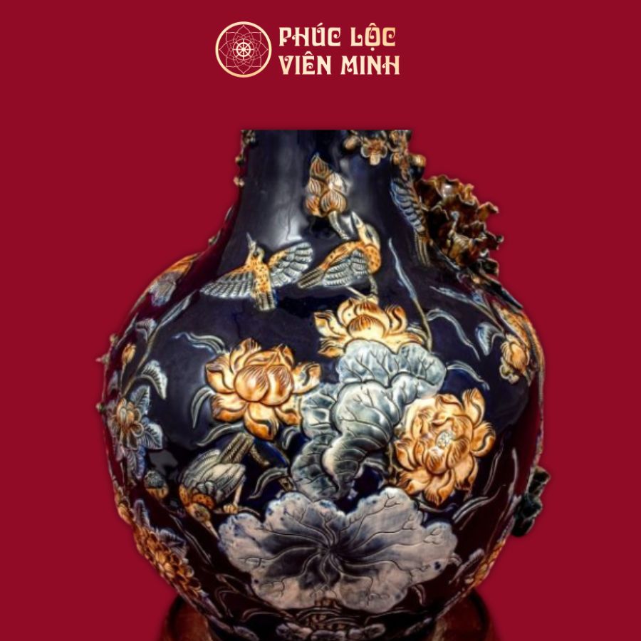 Tỏi Công Danh Phú Quý 45cm Men Xanh Coban Gốm Sứ Bát Tràng - Phúc Lộc Viên Minh