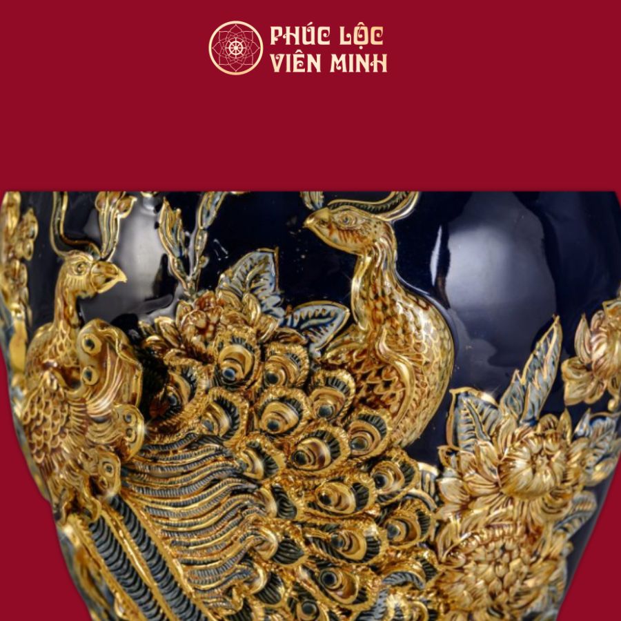 Mai Bình Công Danh Phú Quý Men Xanh Coban Vẽ Vàng Gốm Sứ Bát Tràng - Phúc Lộc Viên Minh