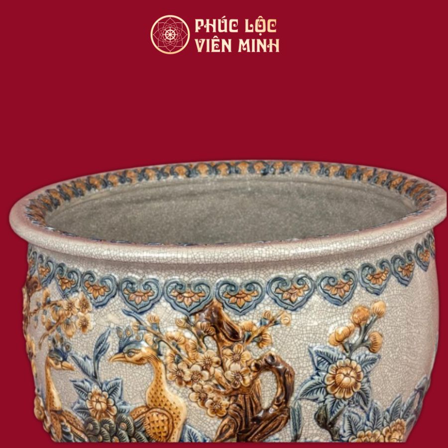 Thống Công Danh Phú Quý Men Đỏ Vẽ Vàng Gốm Sứ Bát Tràng - Phúc Lộc Viên Minh