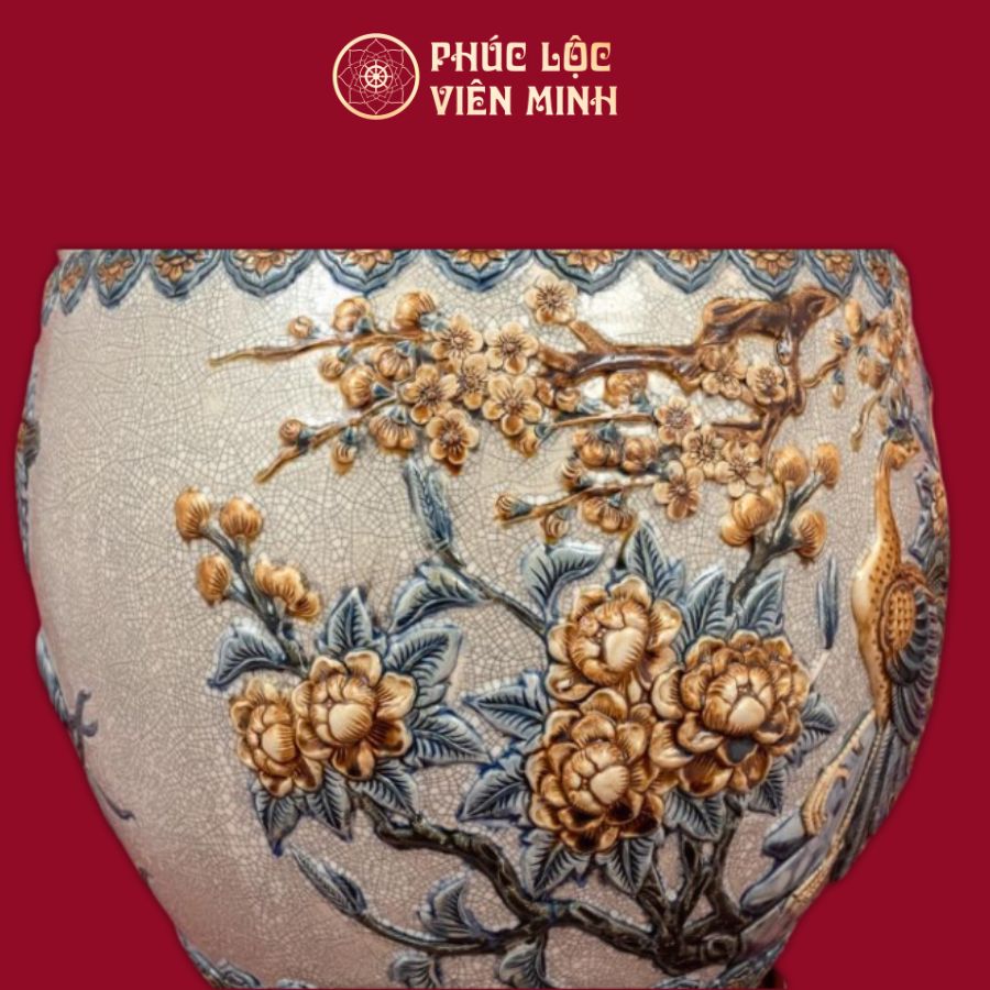 Thống Công Danh Phú Quý Men Vàng Vẽ Vàng Gốm Sứ Bát Tràng - Phúc Lộc Viên Minh
