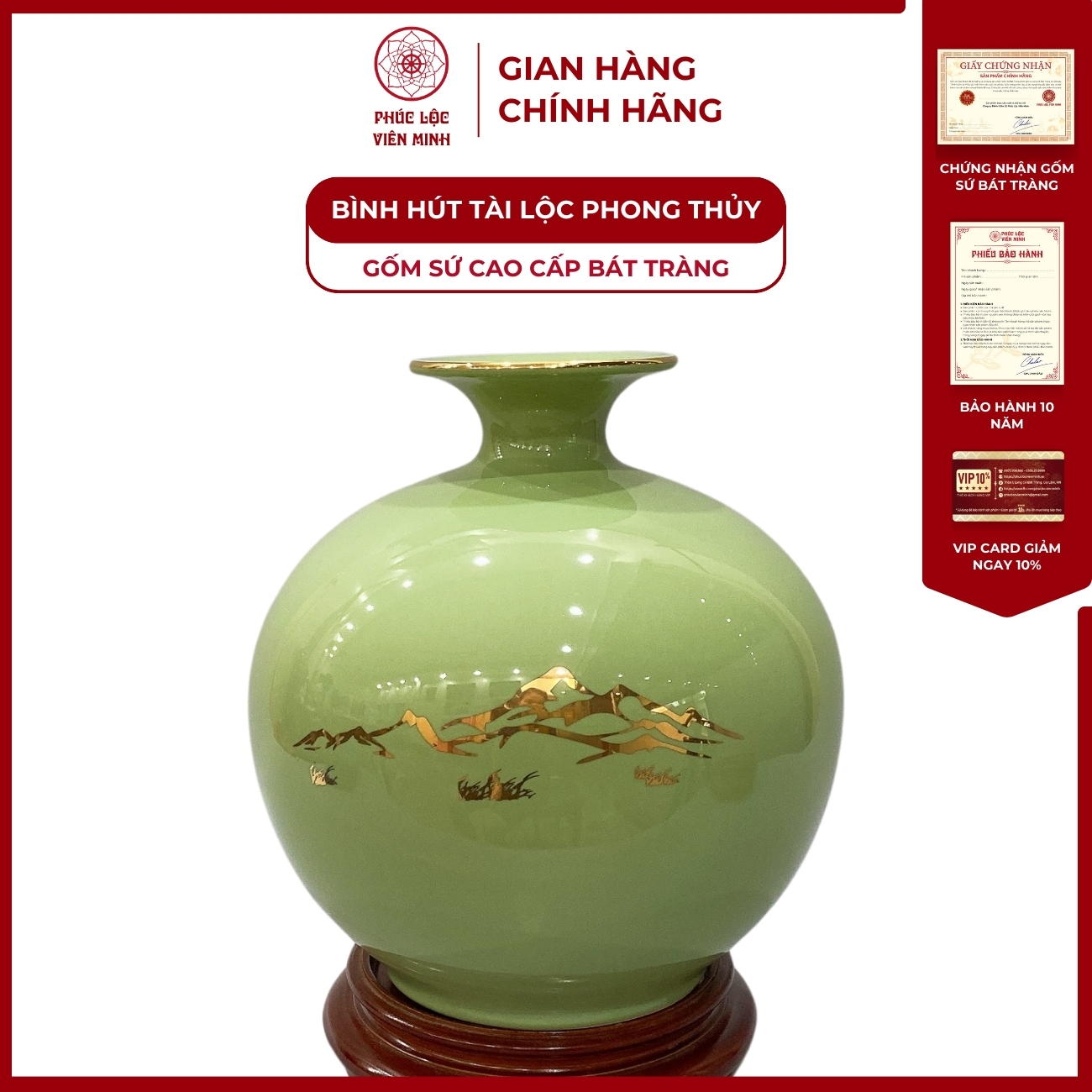 Bình Hút Lộc Mã Đáo Thành Công Dán Decal Vàng Kim Gốm Sứ Bát Tràng - Phúc Lộc Viên Minh