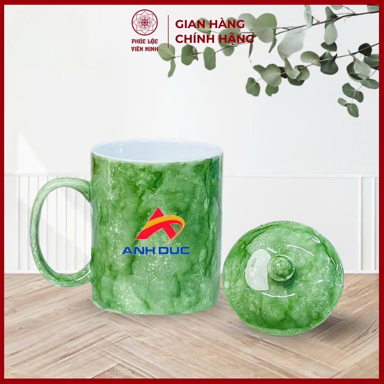 Cốc In Logo Cao Cấp Gốm Sứ Bát Tràng - Phúc Lộc Viên Minh - LD050