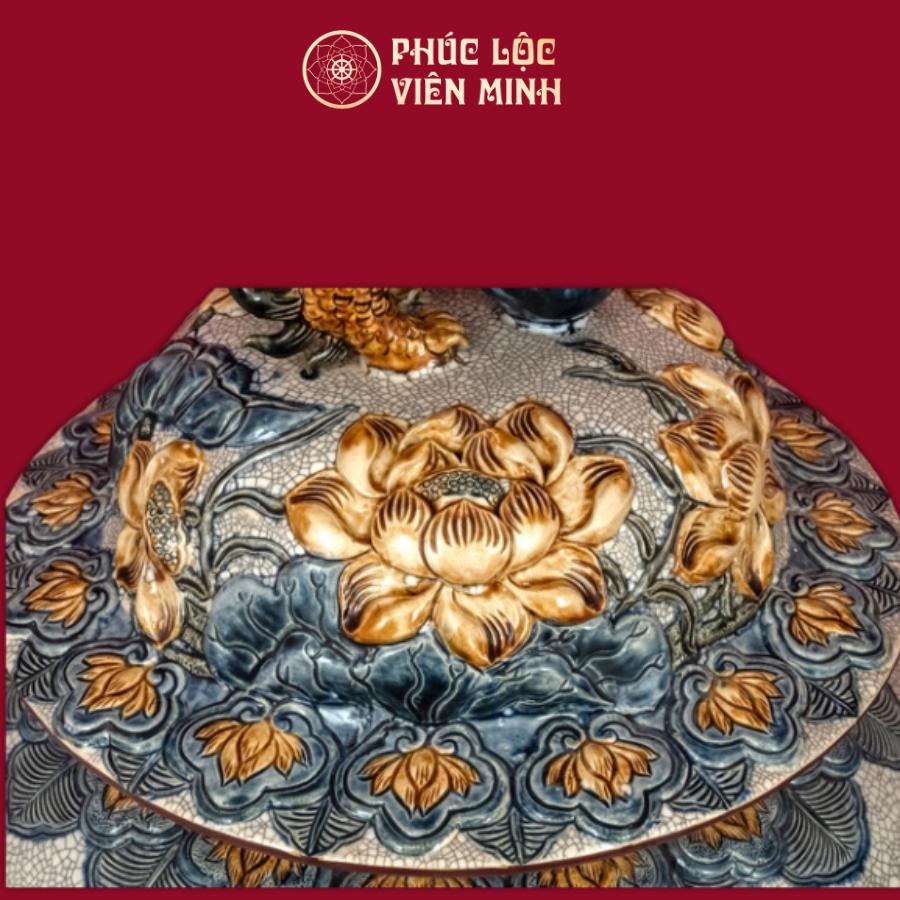 Chóe Niên Niên Hữu Dư 20L Men Rạn Đắp Nổi Gốm Sứ Bát Tràng - Phúc Lộc Viên Minh