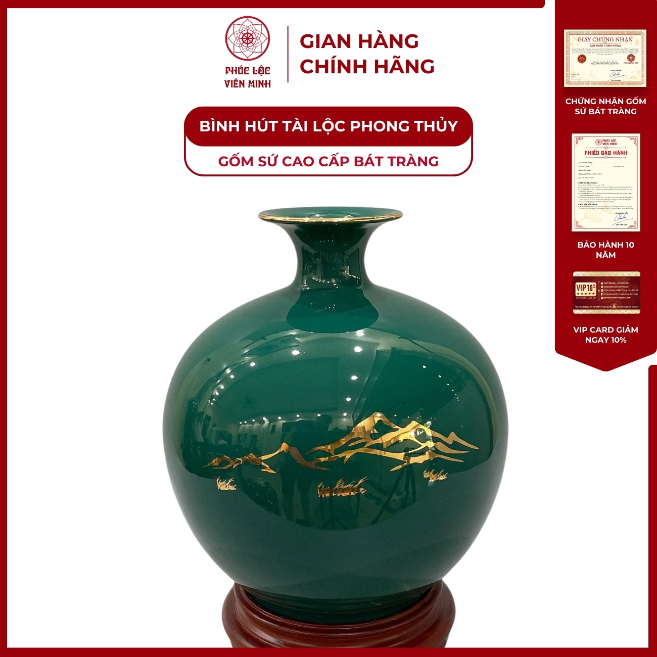 Bình Hút Lộc Mã Đáo Thành Công Dán Decal Vàng Kim Gốm Sứ Bát Tràng - Phúc Lộc Viên Minh